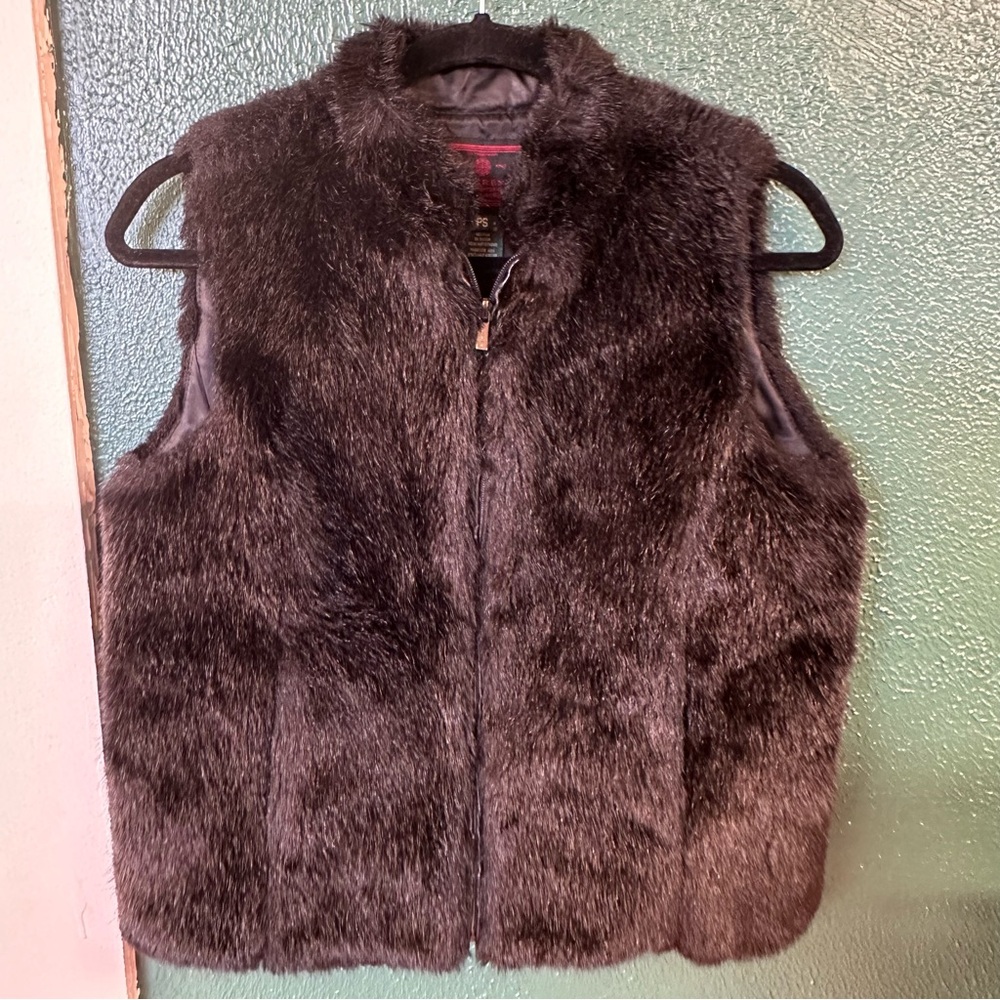 Vintage Lauren Ralph Lauren black faux fur vest